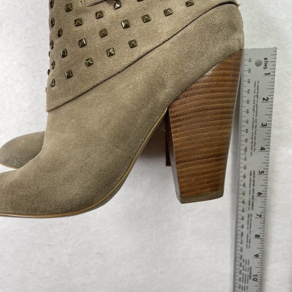 Trouvé Leather Upper Womens Size 8.5 Tan Studded High Heeled Booties Boots - Picture 11 of 15